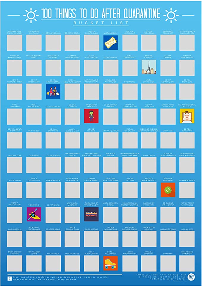 100 Dinge, die man nach der Quarantäne tun kann Bucket List Poster