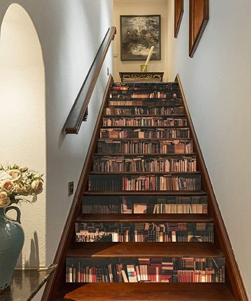 DIY 3D-Bucherregal-Treppenaufkleber