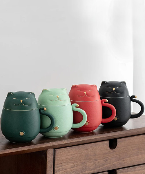 Gluckskatze Teetasse aus Keramik