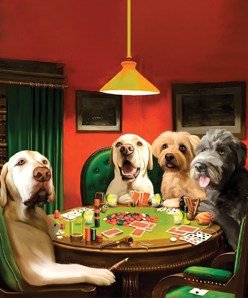 Hunde Spielend Pokern Portraet