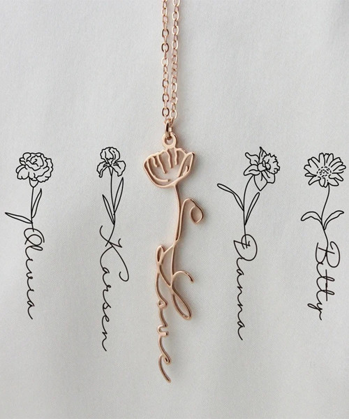 Individuelle Namenshalskette mit Geburtsblume Individuelle Namenshalskette mit Geburtsblume