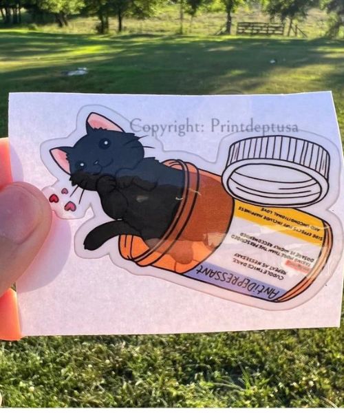 Niedliche Katze Antidepressivum Vinyl Aufkleber