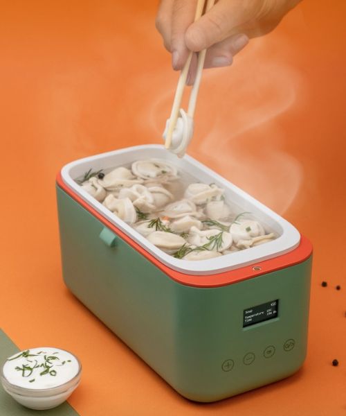 Solarbetriebene selbstheizende/kuhlende Lunchbox.