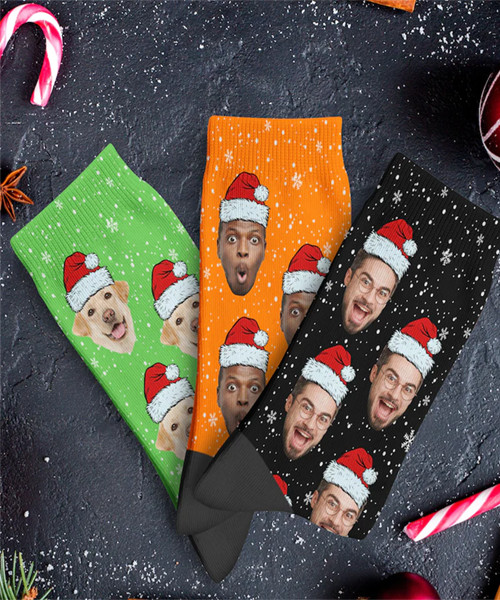 Personalisierte Socken mit Weihnachtsgesicht